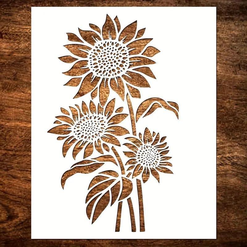 Garden Fence Large Flower Stencils - Reusable Floral Stencil DIY Decoration for Painting on Wood Walls Pattern, Jumbo Sunflower Yard Spray Paint Big Crafts Floor Stencils (A), 12 inches x 15 inches