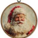 Christmas Santa Claus Round Wall Art for Living Room, 10 Inch Vintage Winter Hanging Decor, Christmas Wall Decor for Bedroom Entryway Door, Holiday Artwork Gift for Family or Friends (Red-Santa Claus02)