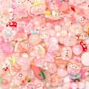 60pcs Slime Cute Set for Crafts, Resin Charms Set Ornament Scrapbooking, 3D Flatback Cute Charms for Embellishments Scrapbook and Mini Decorations (Pink)