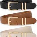 TRIWORKS 2 Pack Women Belts For Jeans Pants Dresses Ladies Leather Waist Belts (A-Gold-Black+Brown)