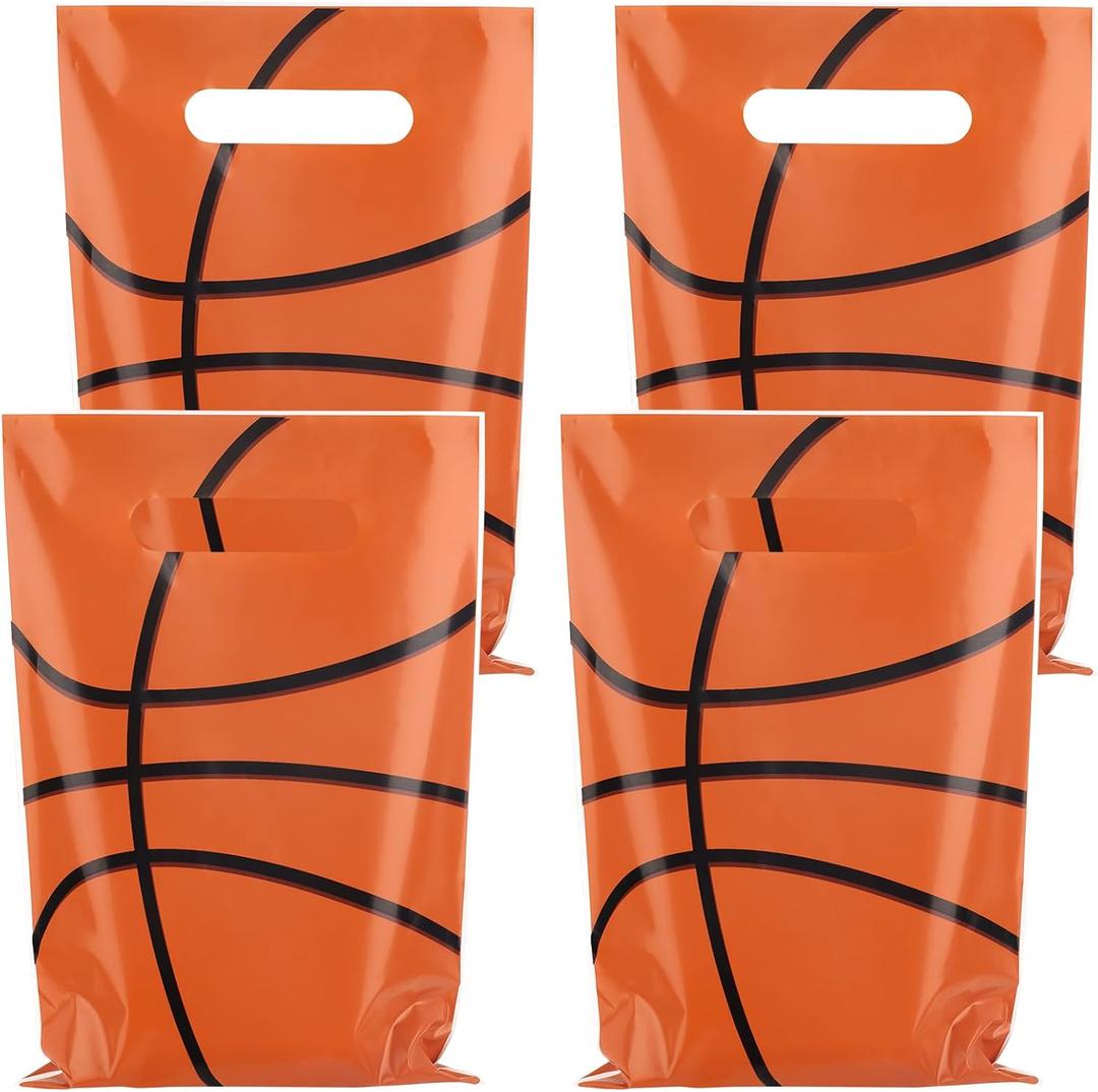 3 x Hxezoc 50 Pieces Basketball Goodie Bags with Handle, Plastic Treat Candy Bag Sport Favor Bags For Kids Birthday Party Decoration Supplies, 1 Count