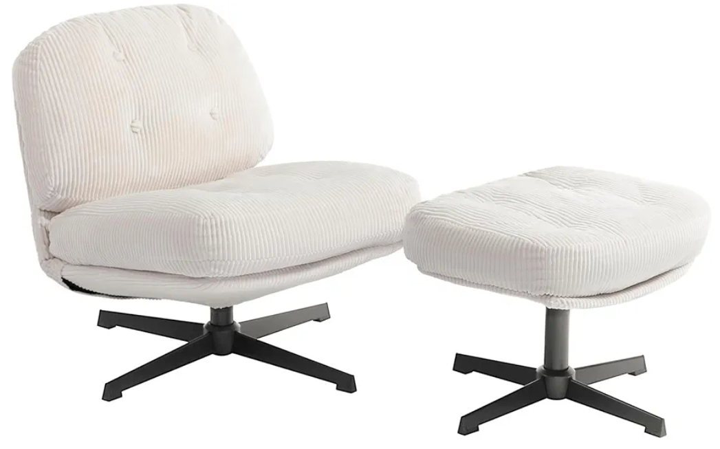 HollyHOME Modern 360°Swivel Accent Chair with Ottoman, Upholstered Comfy Reading Chair and Footstool, Fabric Lazy Chair with Soft Cushion, Lounge Sofa Chair for Living Room, Bedroom, Dark Grey