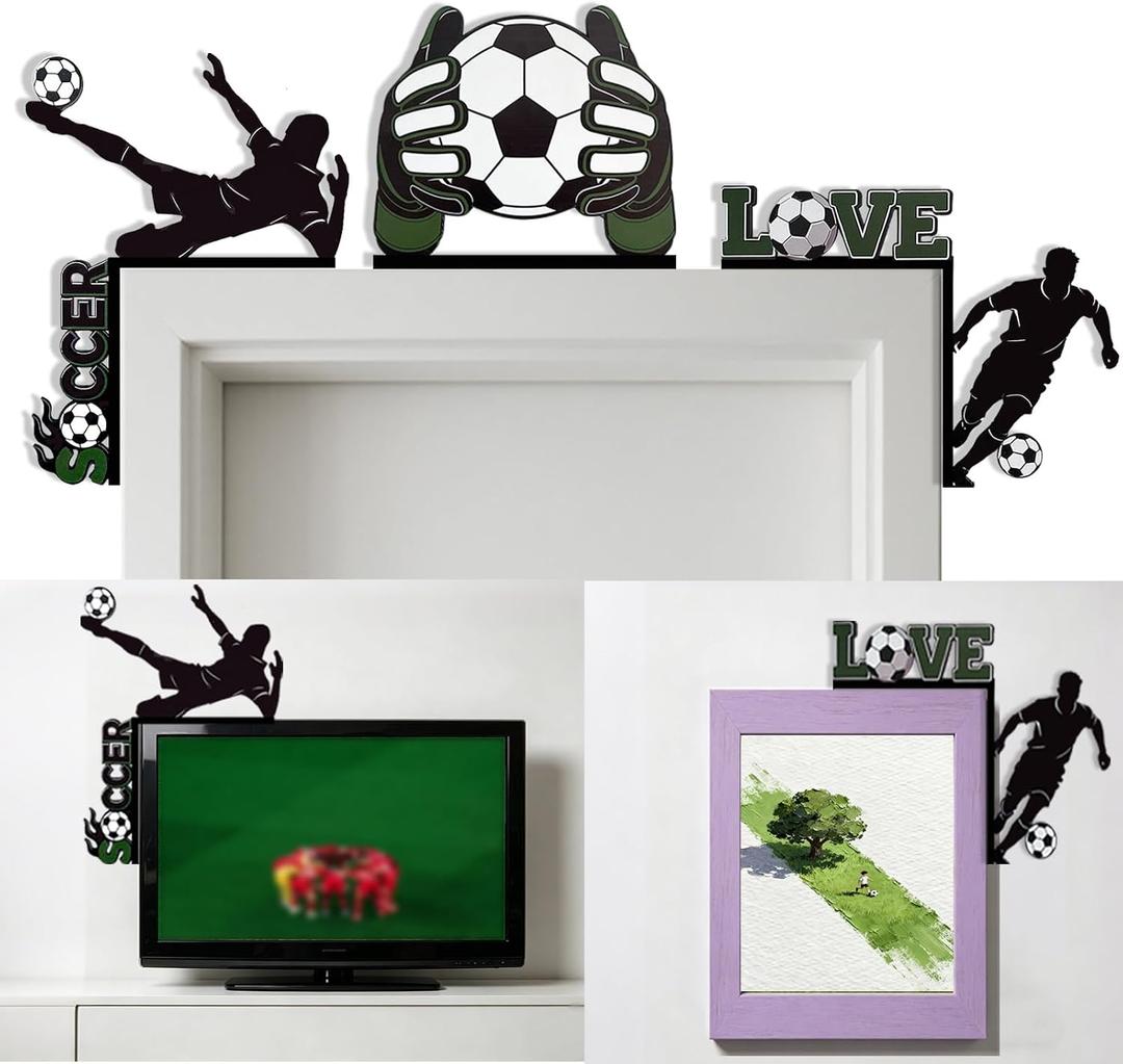 3Pcs Soccer Party Decorations 2026 World Soccer Sport Themed Wooden Door Frame Corner Sign Decoration for Sports Fans Game Day Champion Trophy Party Decorations