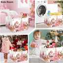 Pink Santa Claus Baby Laundry Hamper Christmas Clothes Kids Storage Basket Large Poinsettia Reindeer Sleigh Snowflake Girls Gift Toy Box Bin, Tree, 36L
