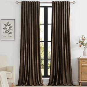 PRIMROSE Brown Polyester Velvet Curtains 84 inch Long for Living Room,Set of 2 Panels Blackout Rod Pocket Back Tab Window Treatment Room Darkening Heavy Decorative Curtains Drapes for Bedroom., 52"W x 84"L