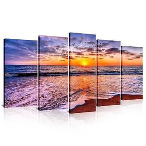 SATINO 5 Pieces Modern Large Canvas Coastal Wall Art Sun Rays Bursting Forth 