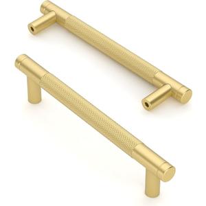 Asidrama 10 Pack 5 Inch(128mm) Gold Cabinet Pulls Knurled Cabinet Handles Cupboard Handles Kitchen Cabinet Hardware for Cupboard Drawer Pulls (5" Hole Center)
