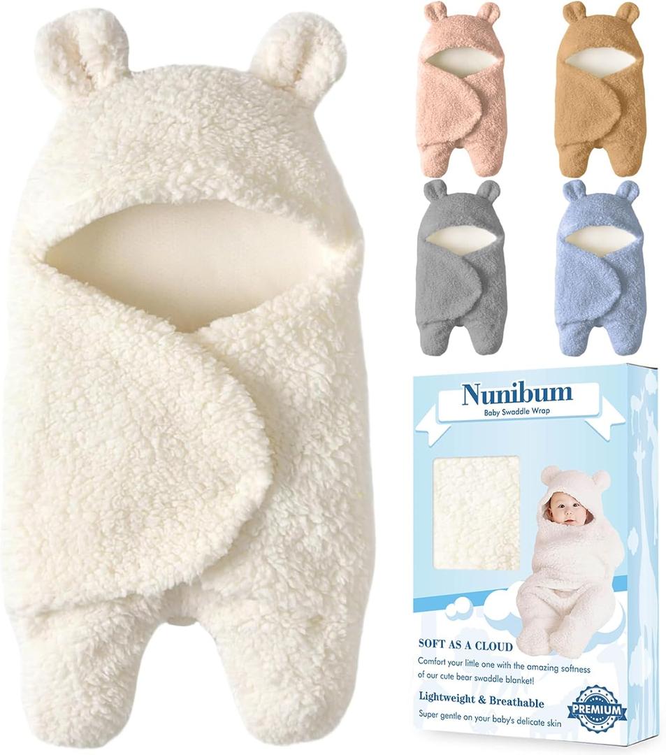 Baby Swaddle Blanket Boys Girls Cute Bear Plush Essential Receiving Blanket Ultra-Soft Newborn Registry Sleeping Wraps for Infant 0-6 Months - White