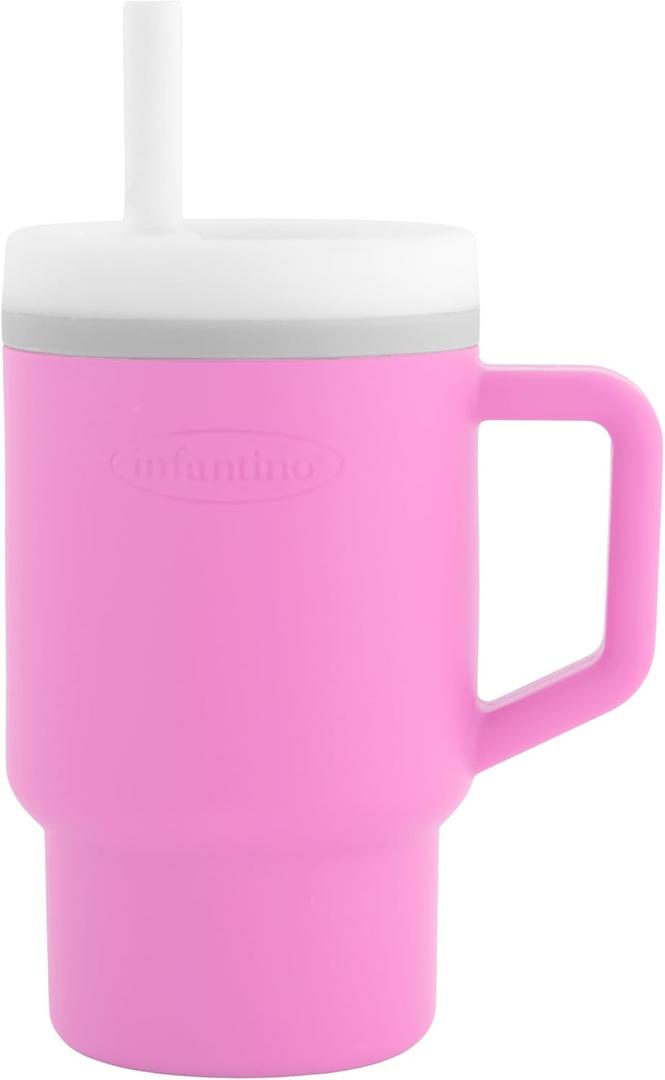 Infantino My 1st Tumbler, 9 Oz. Silicone Sippy Cup with Straw & Handle, Spill-Resistant Baby Cup for On-the-Go, BPA-Free Transition Bottle, Cotton Candy