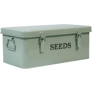 Seed Saving Box, Metal Seed Bin, Seed Storage Organizer Box, Seed Packet Container with Lid, Seed Envelope Storage Box, 4 Compartments Garden Seed Bin with Safety Locks-Green