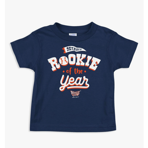 Smack Apparel Detroit Baseball Fans. Rookie of The Year Navy Onesie or Toddler Tee (NB-3-T)