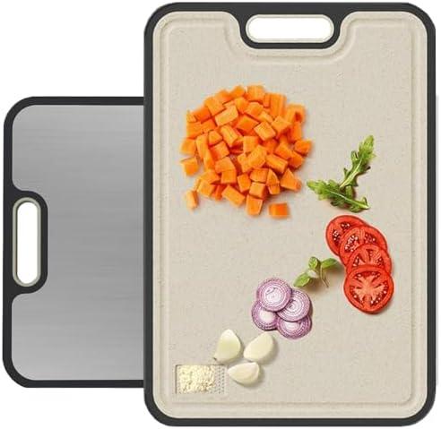 Stainless Steel Cutting Boards for Kitchen,Cutting Board Double Sided,Stainless Steel and Wheat Straw PP Food-Grade Chopping Board,Anti Slip Easy to Clean,18"×12" inch 1 Piece