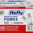 Hefty Bulk Plastic Forks, 600 Count, White Disposable Forks for Offices, Concessions Stands, Food Trucks, School Cafeterias, Catering, and More