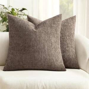 MIULEE Decorative Throw Pillow Covers 20x20 Pack of 2 Taupe Couch Pillow Covers Soft Cozy Textured Chenille Pillowcases for Home Decor Sofa Living Room Cushion Bedroom