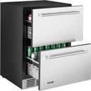 VEVOR 24 Inch Under Counter Drawer Refrigerator, Stainless Steel Dual Drawer Fridge with Temperature Control, Outdoor Refrigerator with Powerful Compressor & LED Display, Fit for Home, Office, etc.