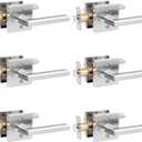 HOSOM 6 Pack Privacy Door Handles Interior for Bedroom and Bathroom, Satin Nickel Interior Door Handles with Lock, Heavy Duty Interior Door Levers, Keyless Reversible Square Door Locks Door Knob