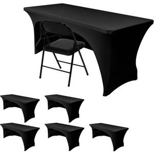 Nasitos 6 Pack Spandex Table Covers 4ft-Open Back Table Cloth, Stretch Fabric Spandex Trade Show Table Covers for 4 Foot Tables Washable, Wrinkle Resistant Table Protector for Craft Show, Party (Black)