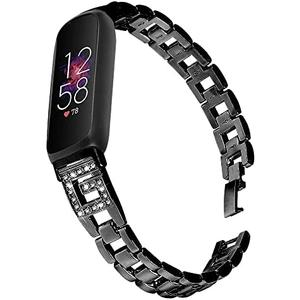 Wristband Compatible with Fitbit Inspire Bracelet for Women, Dressy Metal Wristbands Slim Bling Jewelry Strap Accessories Watch Band for Fitbit Inspire Band (Black)