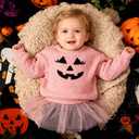 Toddler Girl/Boy Halloween Sweater Pumpkin Smile Embroidery Sweater Knitted Pullover Fall Winter Clothes (Pink)