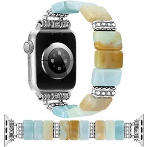 Newlibery Beaded Natural Stone Bracelet Band Women Compatible with Apple Watch 38/40/41/42mm(S10/11) Boho Elastic Western Vintage Imperial Stone Strap for iWatch Series 11/10/9/8/7/6/5/4/3/2/1/SE