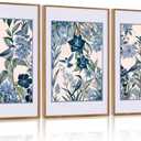 Aurlan Vintage Blue Birds and Botanical Framed Wall Art(16"x24"), 3PCS Classic Chinoiserie Audubon Bird Canvas Artwork, Large Abstract Watercolor Flowers Floral Home Decor for Bedroom Living Room (16"x24",3 Pcs, Blue Birds on Botanical)