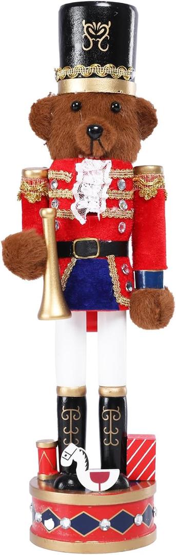 Vipush Christmas Wooden Bear Style Nutcracker Soldier - 15.2 Inch Figure Ornament Desktop Xmas Puppet Decor Doll Pendant for Party Store Home