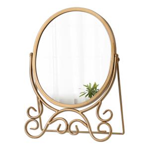 Vintage Gold Standing Mirror 10 X 15 Inch, Metal Framed Oval Table Mirror, Antique Makeup Mirror with Stand for Desk, Vanity Mirrors Tabletop for Living Room Bathroom Bedroom Shelf