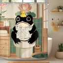 LGhtyro Funny Frog Shower Curtain Bathroom Set 60Wx71H Inches Traditional Japanese Cute Animal Kwaii Rustic Wood Board Toilet Newspaper Bath Accessories Cute Art Home Decor Fabric 12 Pack Hooks