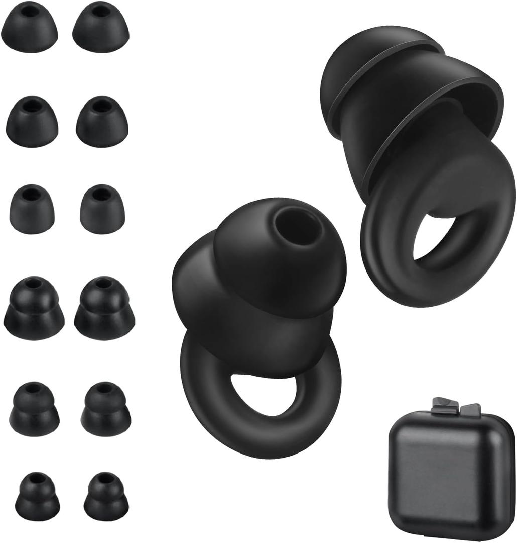 Ear Plugs for Sleeping Noise Cancelling1 Pairs Reusable Silicone earplugsSuitable for Concentration, Study, Work, Travel, and snoring  6 Pairs Ear Tips (XS/S/L Sizes) and Storage case