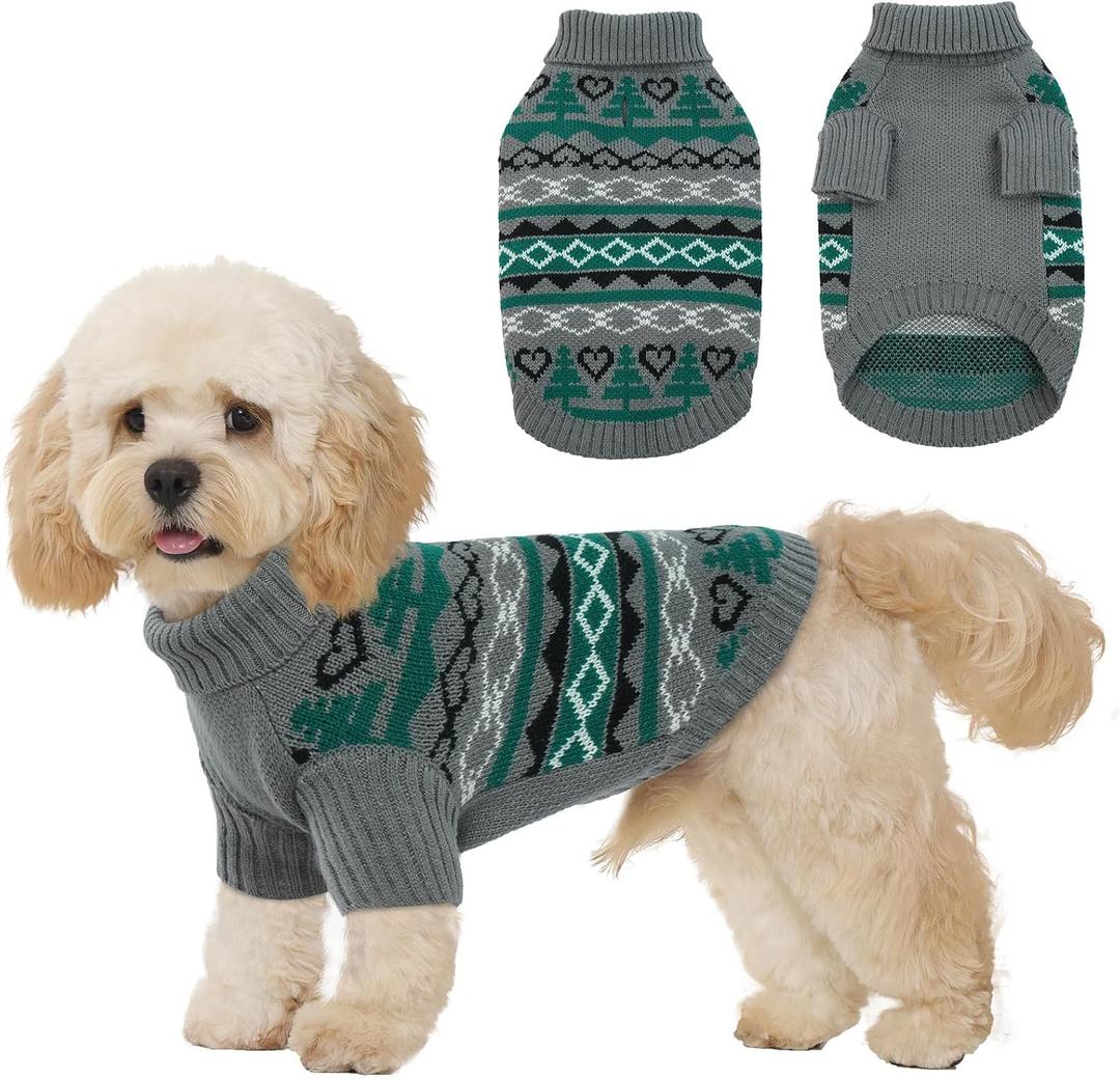 Christmas Dog Sweater for Small to Large Dogs - Festive Grey Knit Pullover, Cute Holiday Winter Coat, Soft & Warm Pet Clothing, Machine Washable Grey L