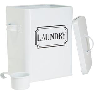 Laundry Detergent Container for Powder, Beads, and Pods, White Laundry Canister with Scoop for Bathroom Organizing and Storage, Modern Farmhouse Design, 100 Ounce Capacity (White, 7 x 9 x 6 in)