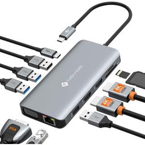 USB C Docking Station Dual HDMI Adapter, 11 in 1 Multi Display Docking Station Dual Monitor with 2 HDMI, VGA, 100W PD, 4 USB, USB C Hub Multiport Dongle Compatible with MacBook/Dell/HP/Lenovo Laptops
