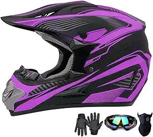 Youth Kids Motocross Helmet Motorcycle Dirt Bike Off-Road Mountain Bike BMX MX ATV Helmet with(Gloves Goggles Mask) 4Pcs Set - DOT Approved(Purple,S)
