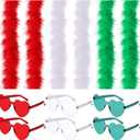 Yunsailing 6 Pcs Feather Boa 6ft Mardi Gras Boas Red Green White Boas for Party Bulk, 6 Pcs Heart Sunglasses Clear Rimless Heart Glasses Boa Costume for Women Girls Carnival Party Favors Decorations