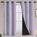 100% Blackout Window Curtain Panels for Bedroom, Heat and Full Light Blocking Drapes with Black Liner for Nursery, Thermal Insulated Solid Grommet Panels for Living Room, 38Wx63L, Lilac, 2 Panels