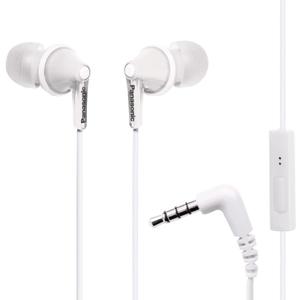 Panasonic ErgoFit Wired Earbuds With Microphone, 3.5mm Jack Wired Headphones with Mic and Call Controller, Ergonomic Custom-Fit Earpieces (S/M/L), for Phones and Laptops - RP-TCM125-W (White)