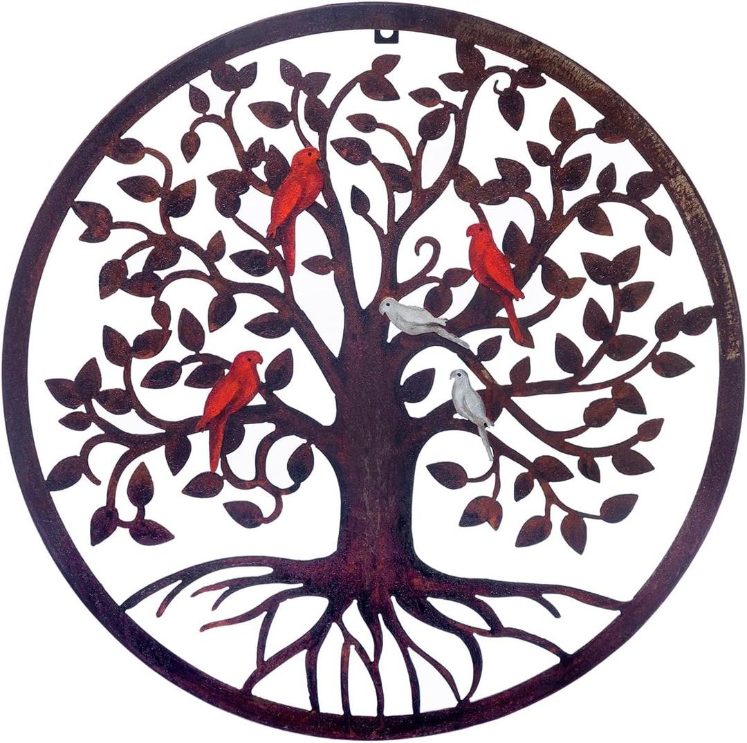 CHINDEUISYUT 18 Inches Tree of Life Wall Art Metal, Large Metal Tree of Life Wall Decor Wall Hanging for Living Room Bedroom Garden Porch Patio Office Home Decor, 18in x 18in x 0.88 in