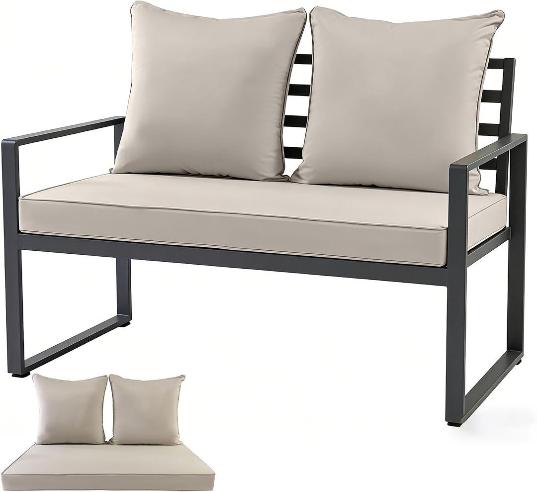 Outdoor Loveseat Cushion Set for Patio Couch/Sofa, 46 x 26 Inch Waterproof & Fade Resistant Patio Furniture Chiar Cushions with Removable Cover (Beige, 46''Lx26''Wx4''H-Loveseat Cushion Set)