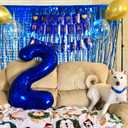 2 x Blue Backdrops Curtains Party Decorations, Tinsel Streamers Birthday Decoration for Easter Decoration, Photo Booth Props for Baby Shower, Graduation, Wedding, 2Pack 3.28X8.2Ft