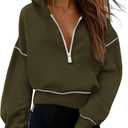 PRETTYGARDEN Women's 2026 Fall Hooded Sweatshirts Long Sleeve Half Zip Cropped Hoodies Pullover Winter Fashion Clothes (Army Green, Small)