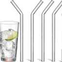 Reusable Glass Straws Shatter Resistant Bent 9 inch 8mm, Clear Glass Drinking Straws for16 oz Cups, Eco-Friendly, BPA Free, Durable and Thick Perfect for Hot & Cold Drinks