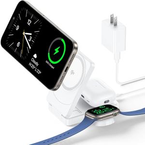 Qi2 Certified 3 in 1 Foldable Wireless Charger, Compatible with MagSafe Charging Station, 15W Fast Charger Stand for iPhone 17 16 15 14 13 12 Series, Apple Watch, AirPods with 30W Adapter