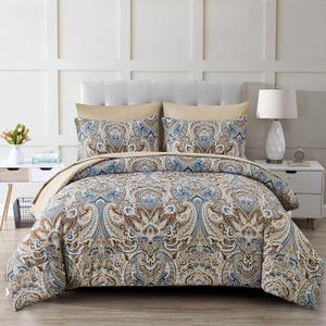 Drucon Brown Comforter Set King, 7 Pieces Bed in a Bag Comforter Boho Paisley Pattern Bedding Soft Microfiber King Size (1 Comforter, 1 Flat Sheet, 1 Fitted Sheet, 2 Pillow Shams, 2 Pillowcases)