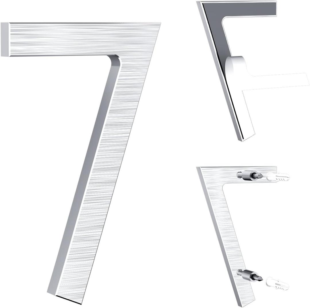 5 Inch Self Adhesive House Numbers, Address Numbers for House, Modern Metal Anti-Rust Weatherproof Home Number for House, Silver Mailbox Numbers for Outdoor Garage Gate Office Apartments Room (7)