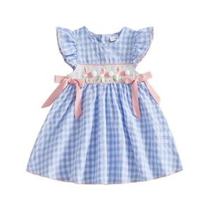 Toddler Little Girl Halloween Dress Pumpkin Fly Sleeve Plaid Smocked Dresses Halloween Baby Girl Fall Clothes 2-3 Year
