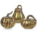 Hollyone Fall Pumpkin Decor 3 PCS Gold Resin Pumpkin Figurines Fake Pumpkins for Decorating Faux Pumpkins Fall Decorations Rustic Farmhouse Home Centerpiece for Thanksgiving Harvest Halloween Autumn