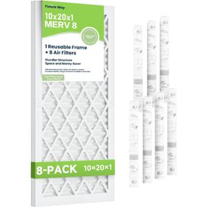 Future Way 10x20x1 Air Filters, 8-Pack with Reusable Frame, MERV 8, MPR 700 AC Furnace Filters, Space Saving & Cost-effective