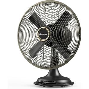 AMACOOL Oscillating Vintage Fan, All Metal 8" Retro Table Top Fan, Adjustable Head Tilt, Quiet 3 Speeds Plug-In Desk Fan for Bedroom Home Office & Kitchen (Black)