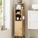 Bathroom Storage Cabinet,Small Corner Floor Cabinet with 2 Hook,Narrow Tall Toilet Paper Cabinet with Adjustable Shelves,Bathroom Organizer for Living Room,Small Spaces (Wave, Oak-37''H)