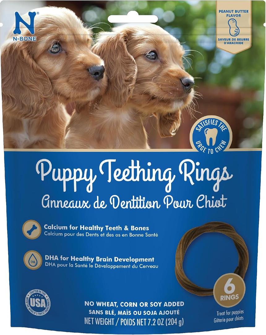 2 x N-Bone Puppy Teething Rings Peanut Butter Flavor Dog Treat, 6 Count Bag, 7.2-oz (EXP 10/18/27)